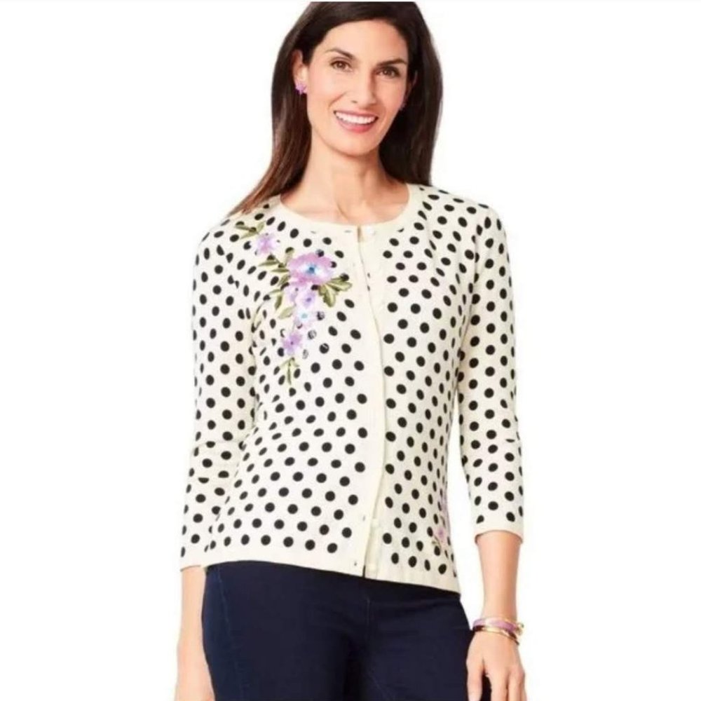 rsvp by Talbots Polka Dot Cardigan, Sz SP